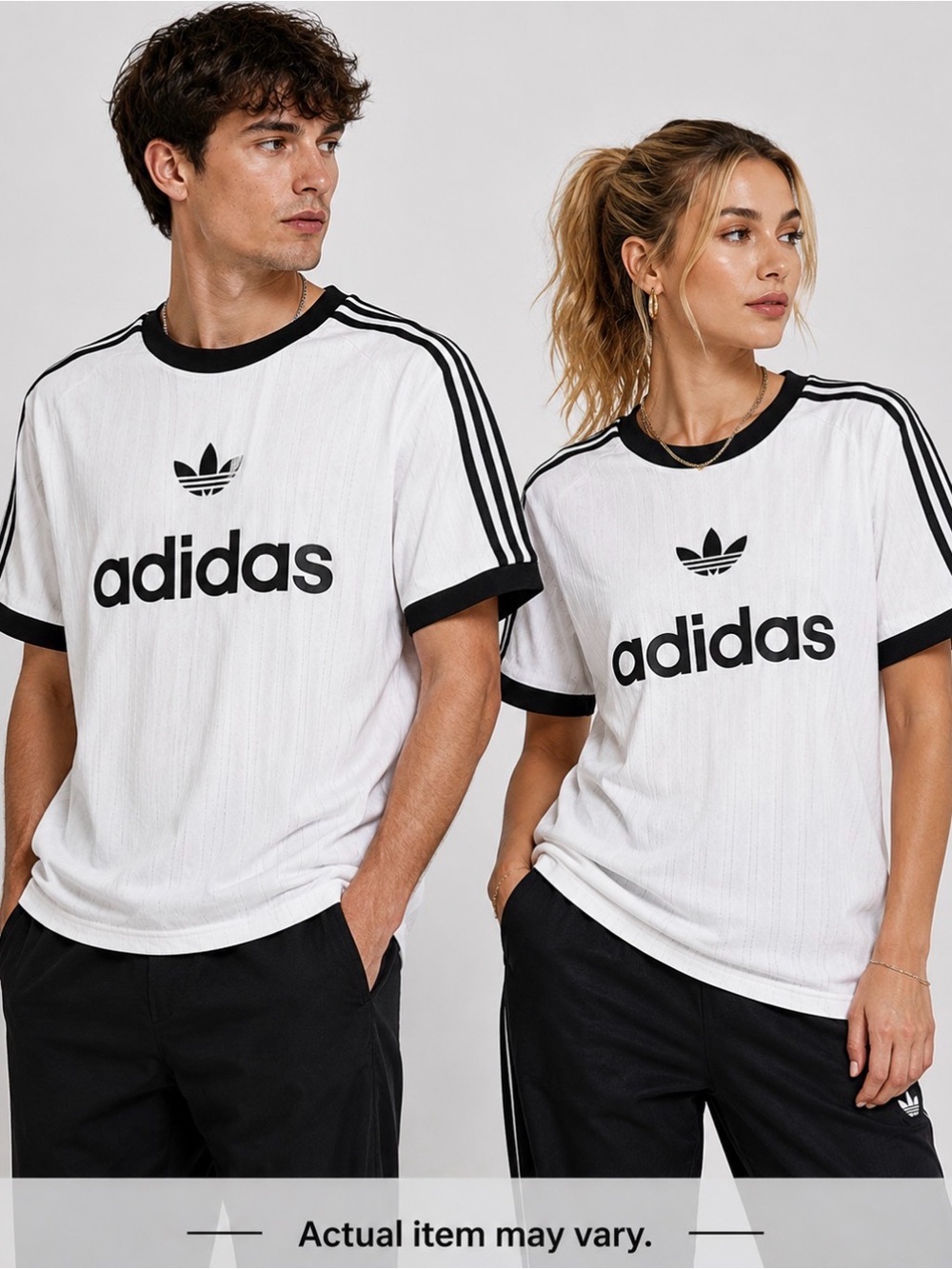 adidas Unisex White Black 3-Stripes Trefoil Logo Jersey T-Shirt Size S